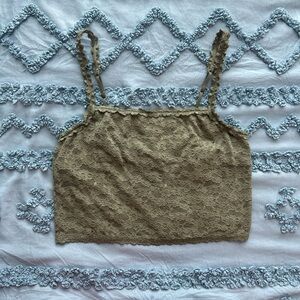 aerie Olive Green Lace Cropped Camisole Tank